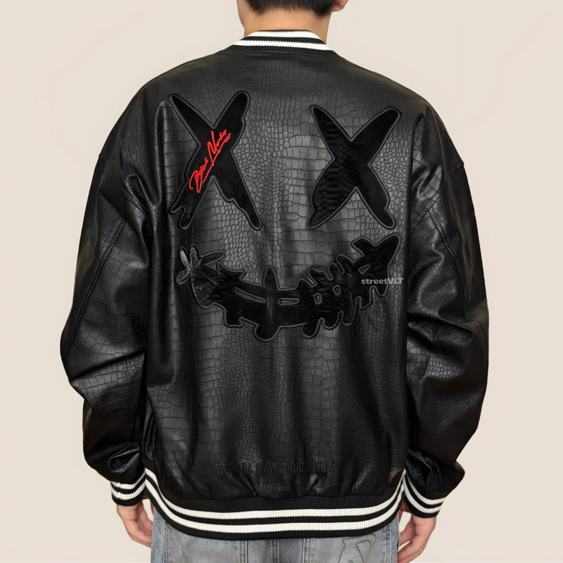 Ricky is Clown Black Mamba Snakeskin Embroidered Crocodile Varsity Jacket
