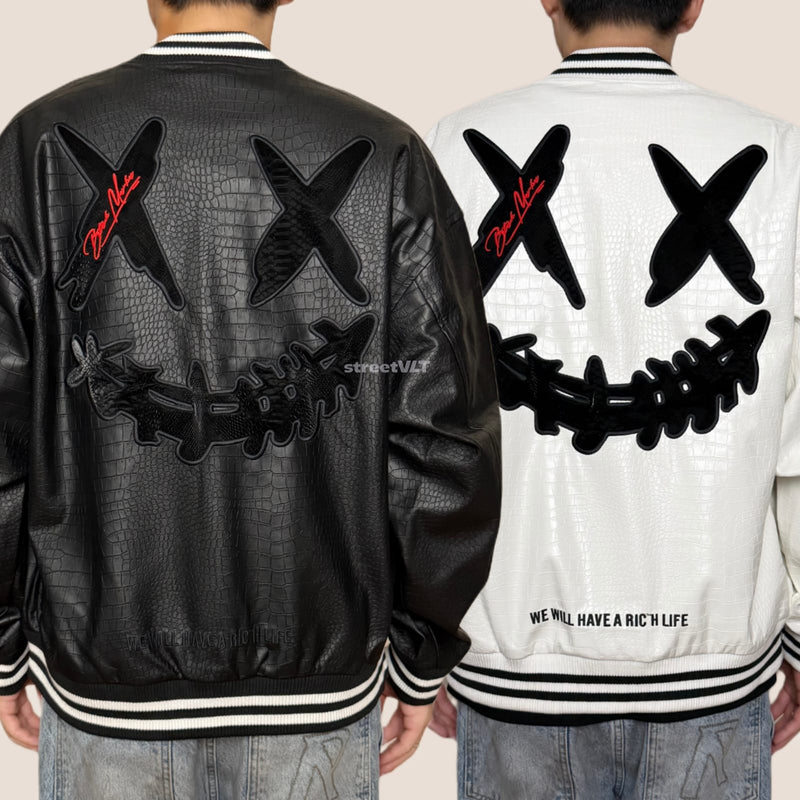 Ricky is Clown Black Mamba Snakeskin Embroidered Crocodile Varsity Jacket