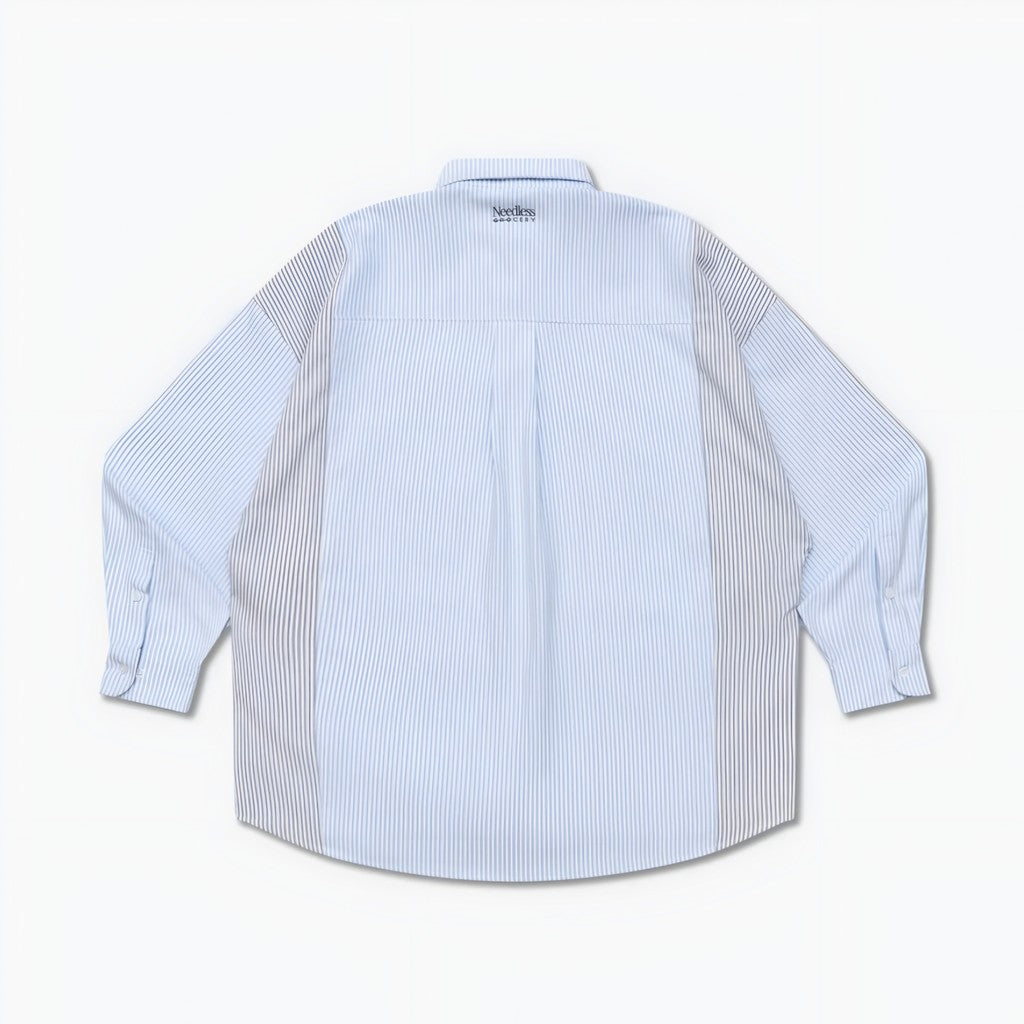 Gro Grocery x Needless Chinese Button Stripe Blue & Grey Shirt