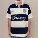 Gro Grocery Emblem Embroidery Logo Stripe Polo Shirt