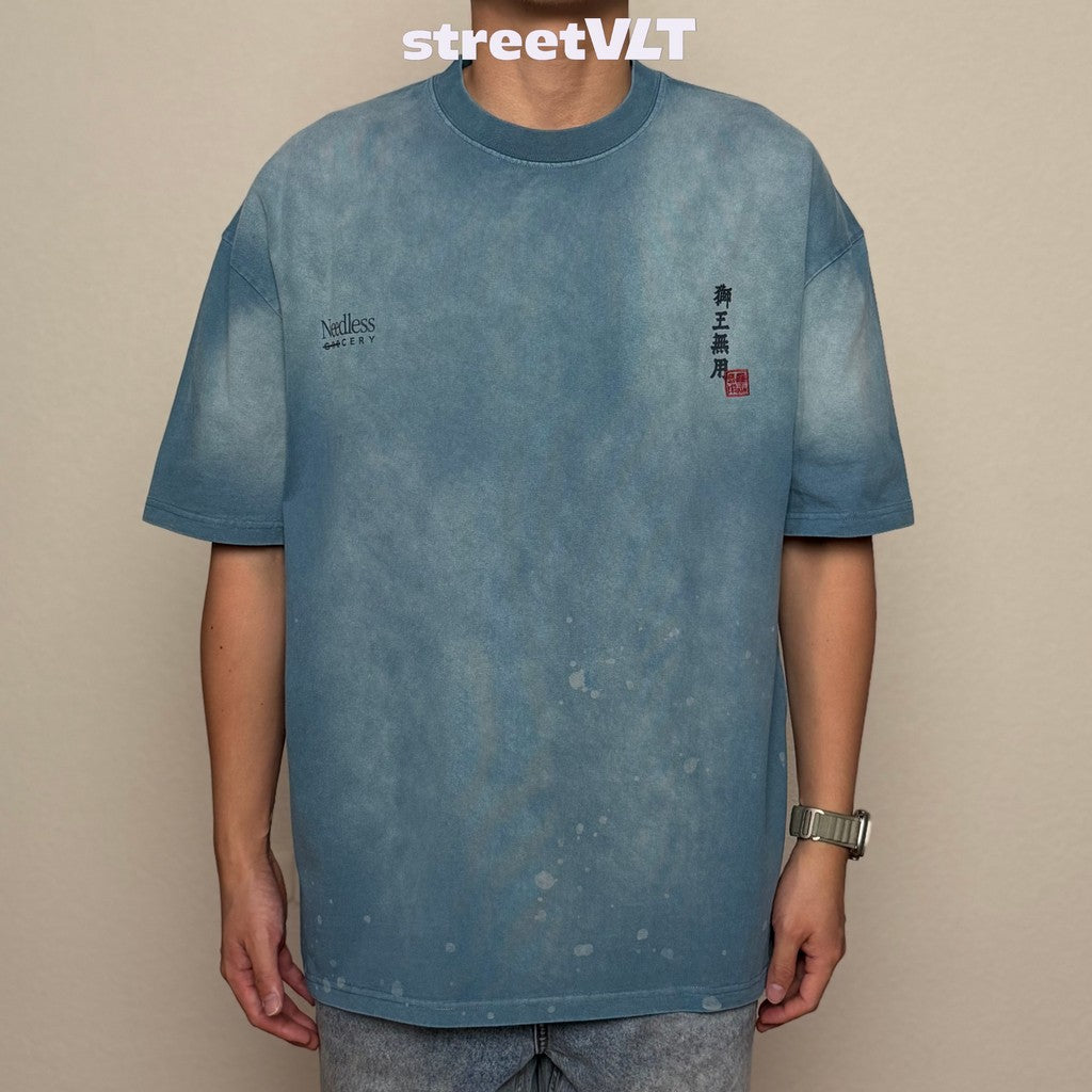 Gro Grocery x Needless Painted Washed Logo Teal Blue Tee
