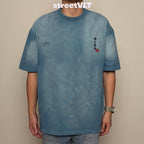 Gro Grocery x Needless Painted Washed Logo Teal Blue Tee