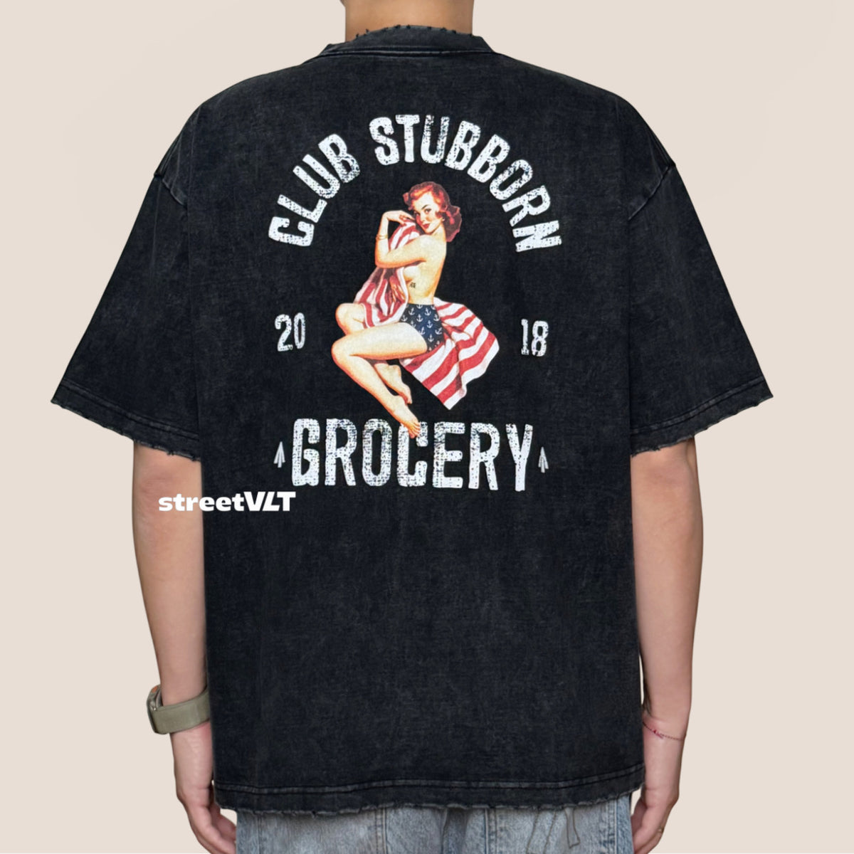 Gro Grocery X Club Stubborn American Girl Graphic Boxy Washed Tee