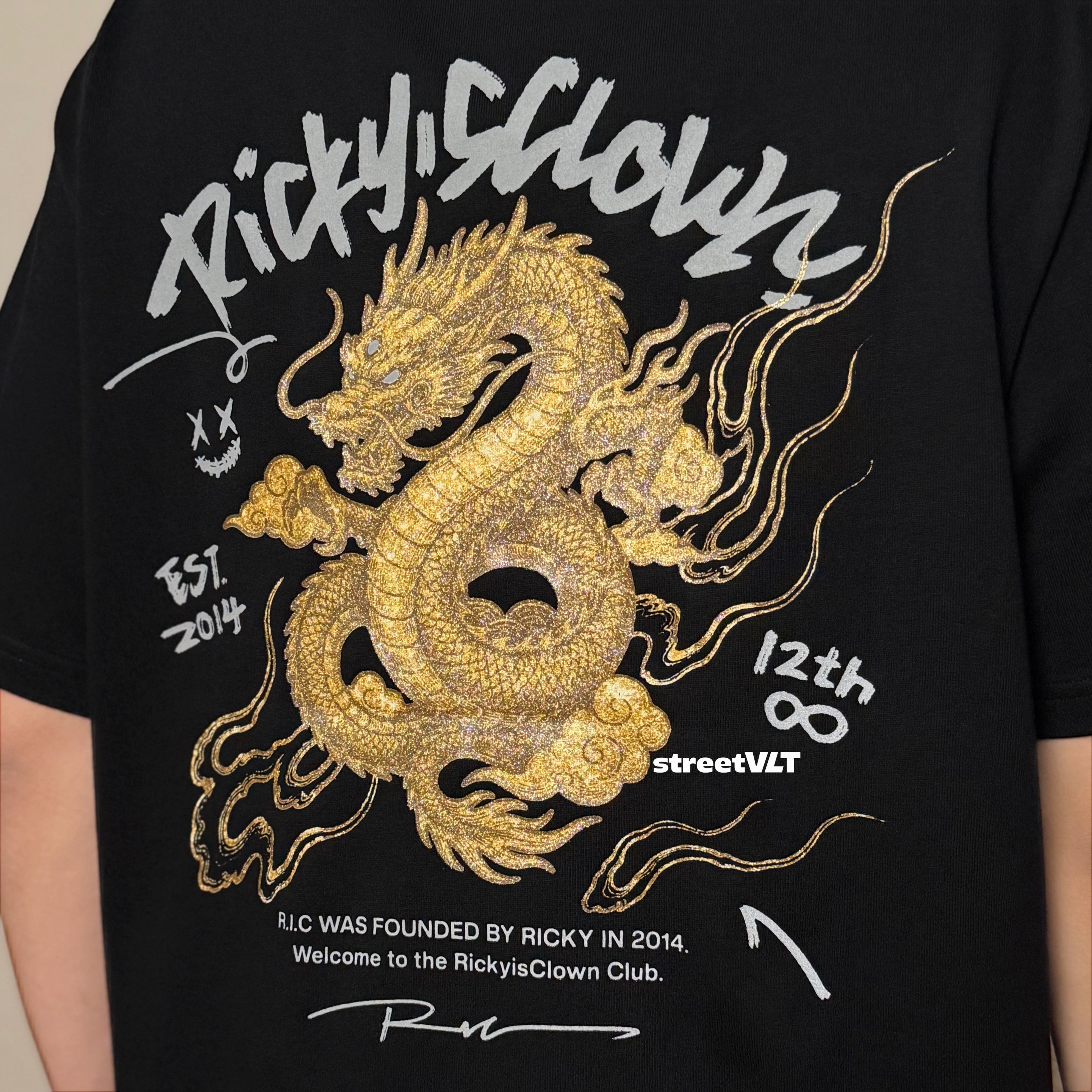 Ricky is Clown Gold Powder Dragon Embroidered Tee