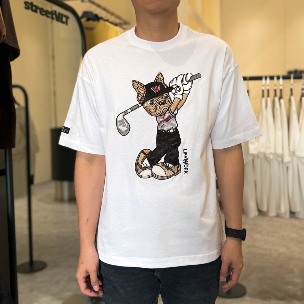 Life Work Golf Hip Dog Embrodiered White Tee Lifework Hipdog Original