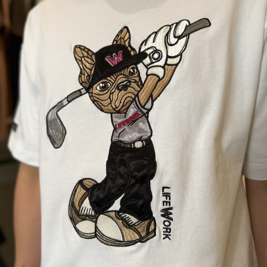 Life Work Golf Hip Dog Embrodiered White Tee Lifework Hipdog Original