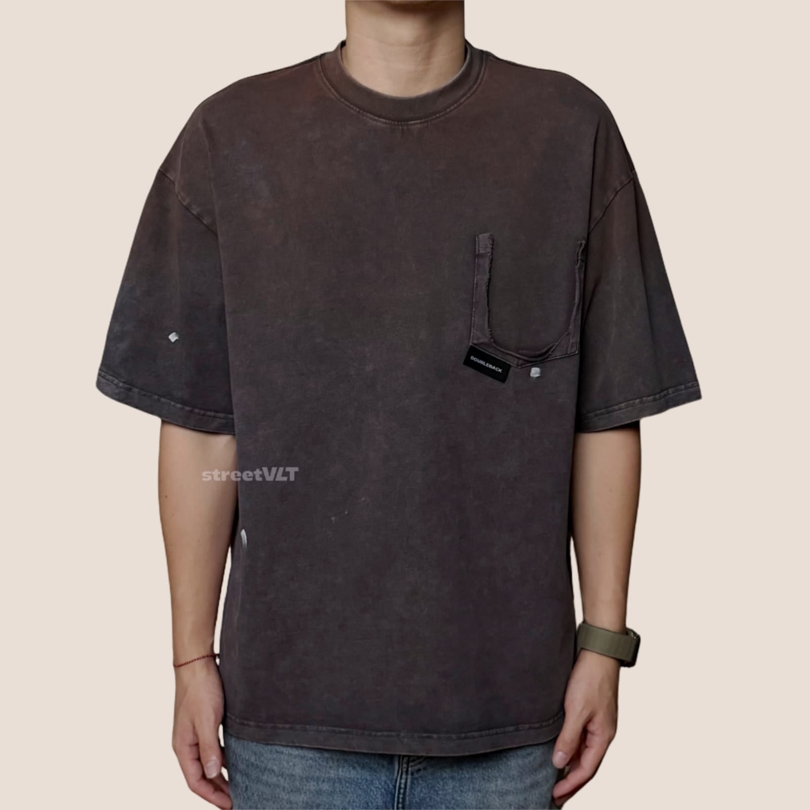 Doubleback Ripped Pocket Oversized Rusty Grey Tee