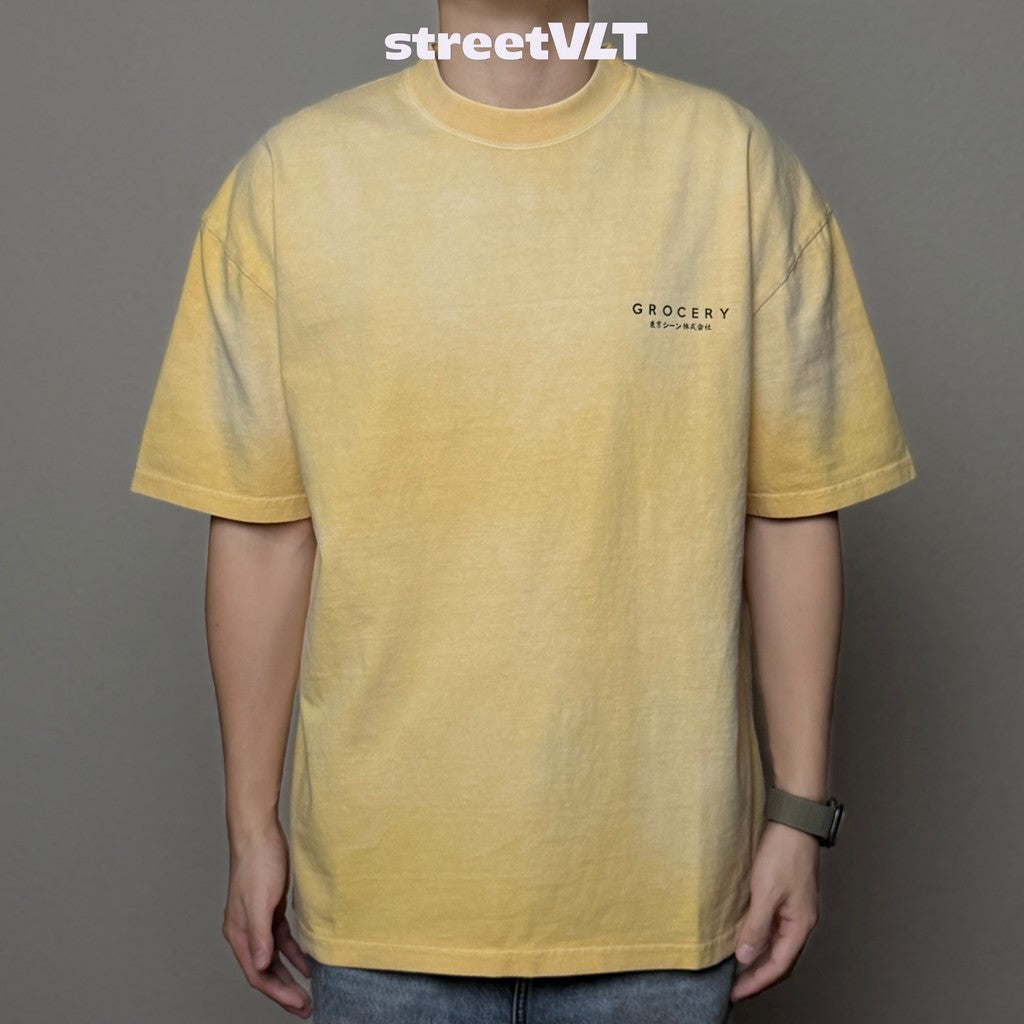 Gro Grocery X Scene Retro Logo Washed Faded Yellow Tee