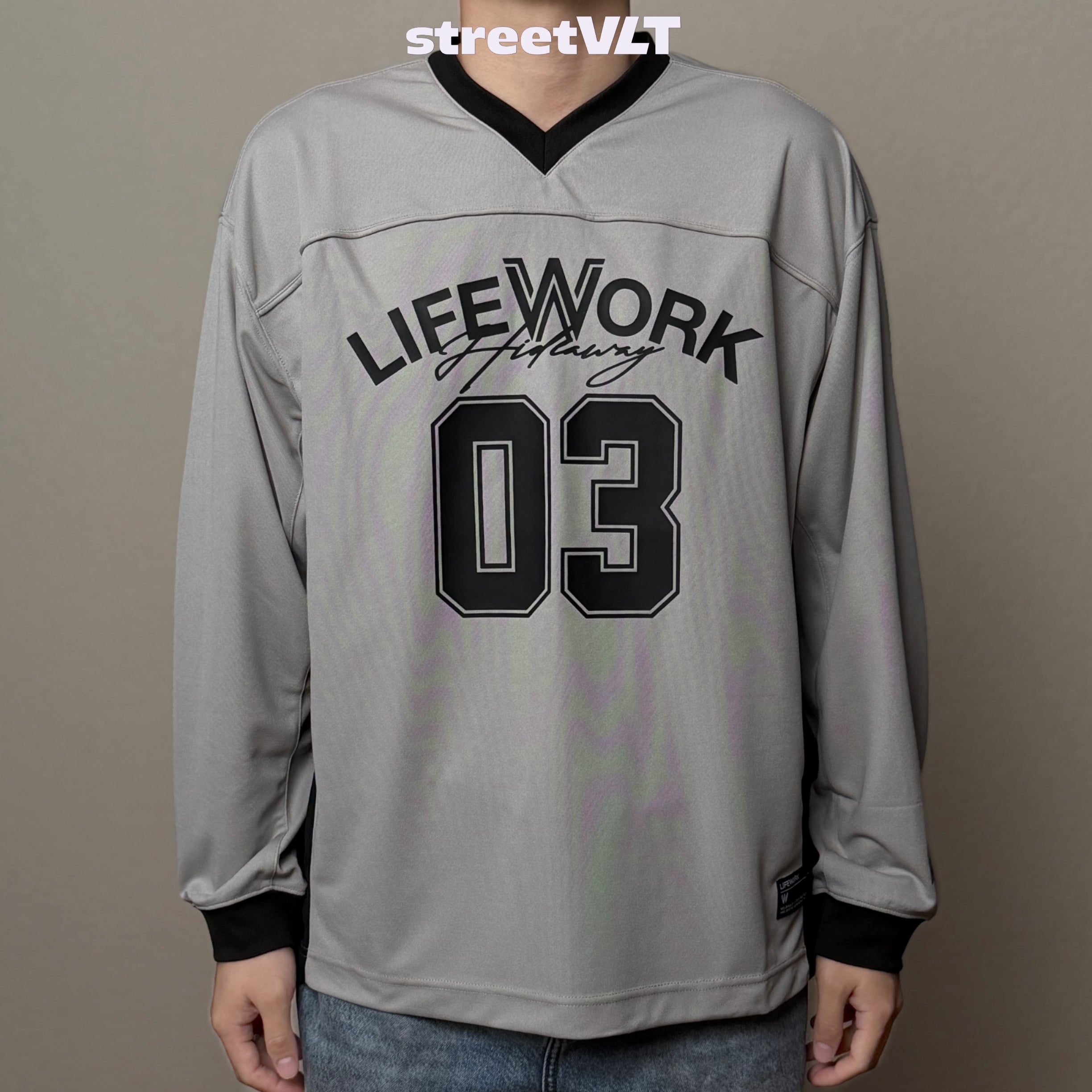 Life Work Korea Mesh block V-neck Jersey Tee