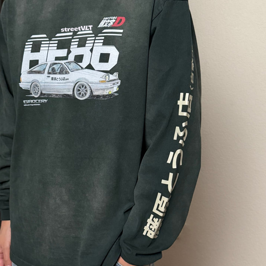 Gro Grocery Tarmac Initial D Fujiwara Tofu Shop AE86 Washed Long Top Tee