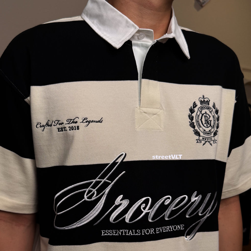 Gro Grocery Emblem Embroidery Logo Stripe Polo Shirt