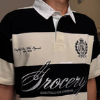 Gro Grocery Emblem Embroidery Logo Stripe Polo Shirt