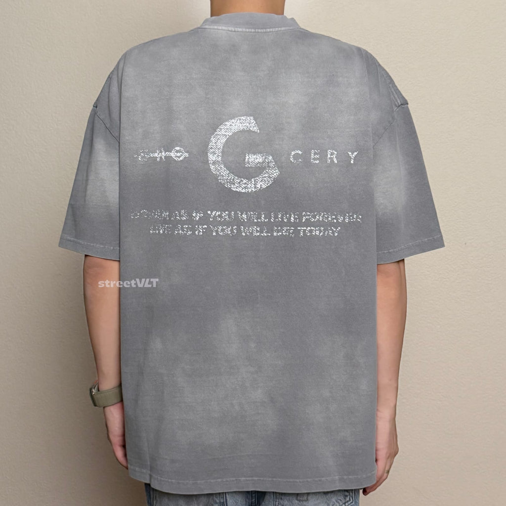 Gro Grocery Dirty Washed Painted Slogan Tee
