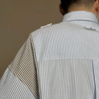 Gro Grocery x Needless Chinese Button Stripe Blue & Grey Shirt