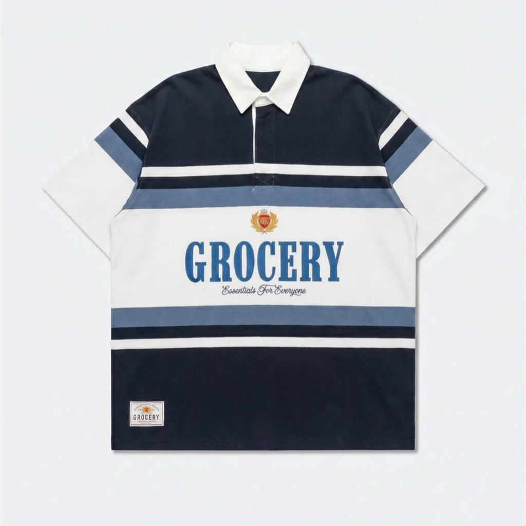 Gro Grocery College Logo Stripe Polo Shirt
