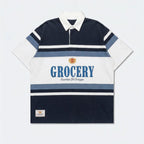 Gro Grocery College Logo Stripe Polo Shirt