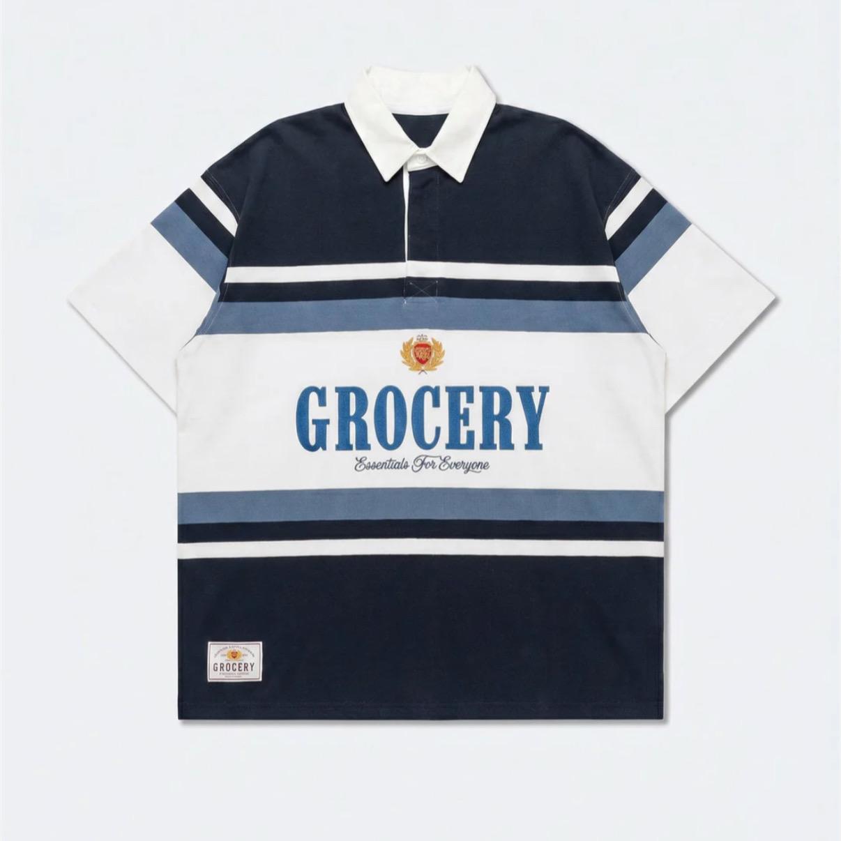 Gro Grocery College Logo Stripe Polo Shirt