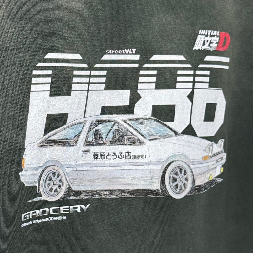 Gro Grocery Tarmac Initial D Fujiwara Tofu Shop AE86 Washed Long Top Tee