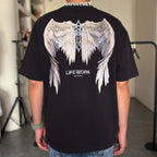 Life Work Korea Wing Print Garment Dyed Grey Tee