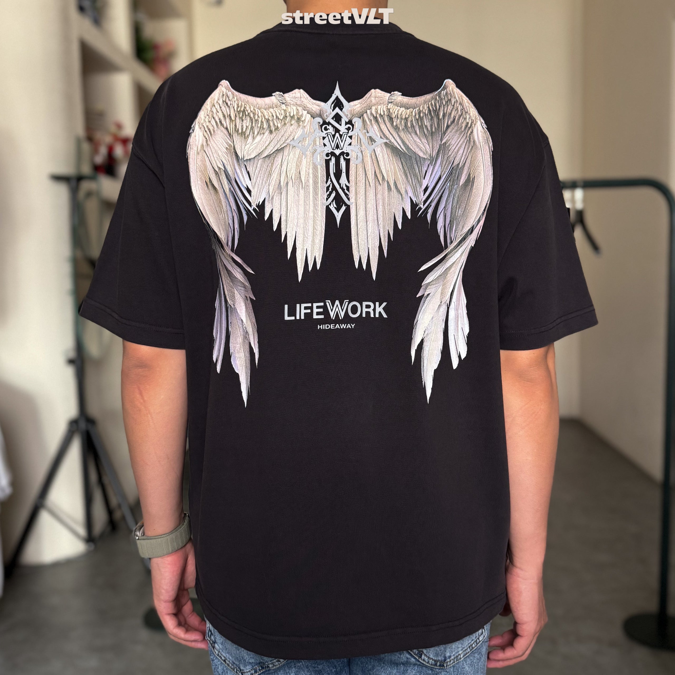 Life Work Korea Wing Print Garment Dyed Grey Tee