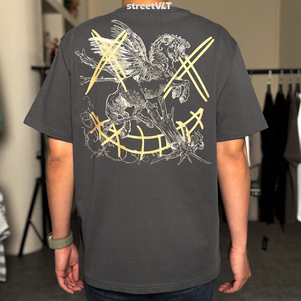 Ricky Is Clown Pegasus Gold Horse Charcoal Grey Tee