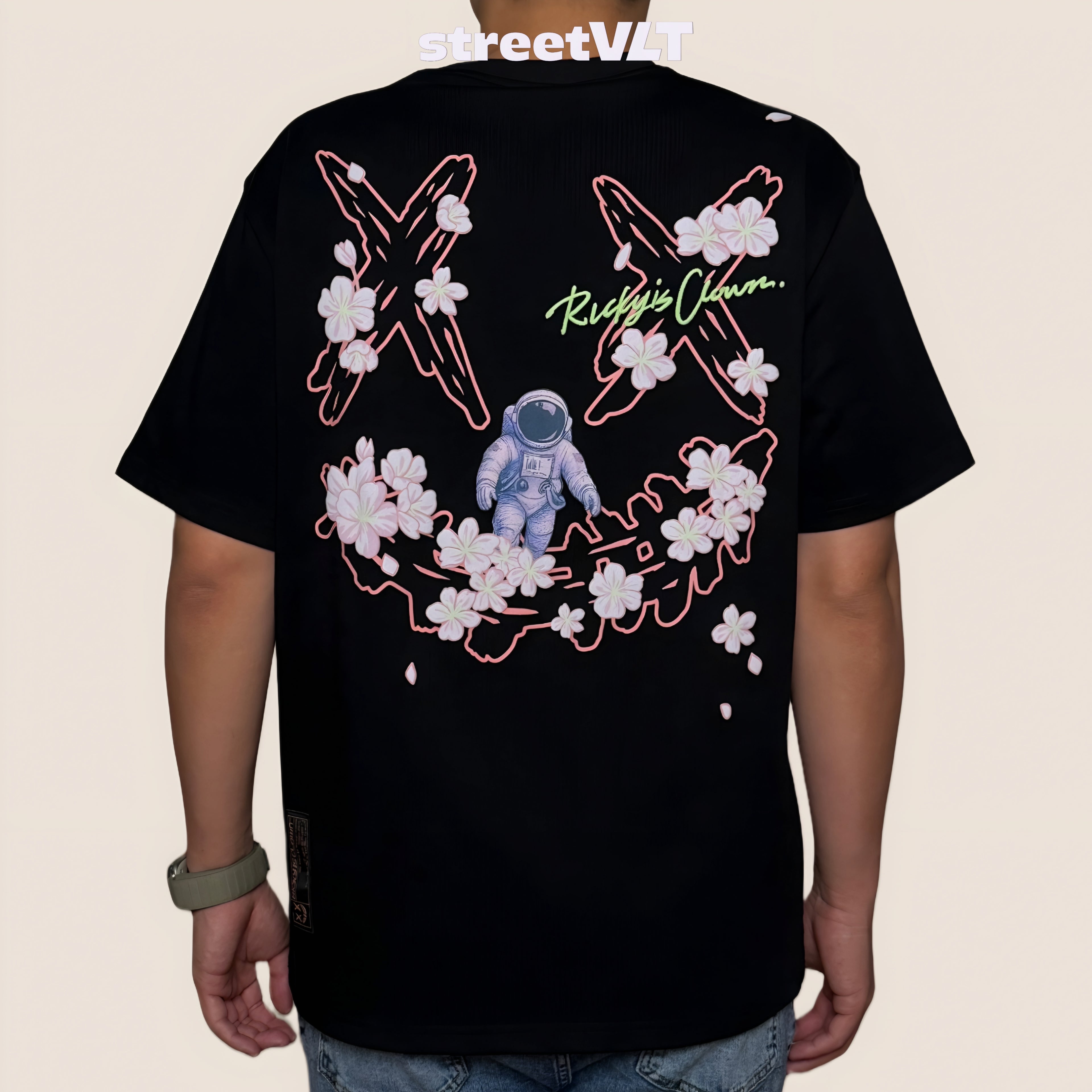 Ricky Is Clown Floral Shadows Weave Through Torn Smiley Tee