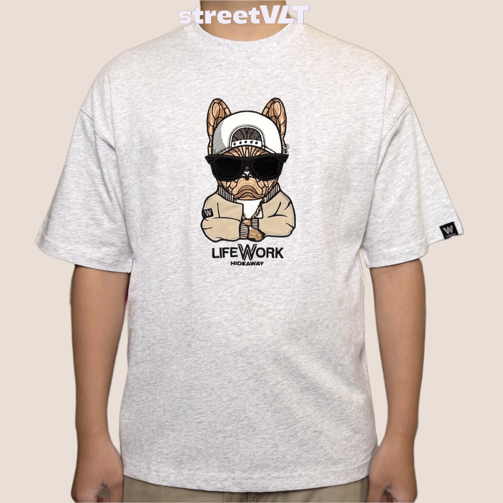 Life Work Korea Cross Arm Hipdog Embroidery Tee