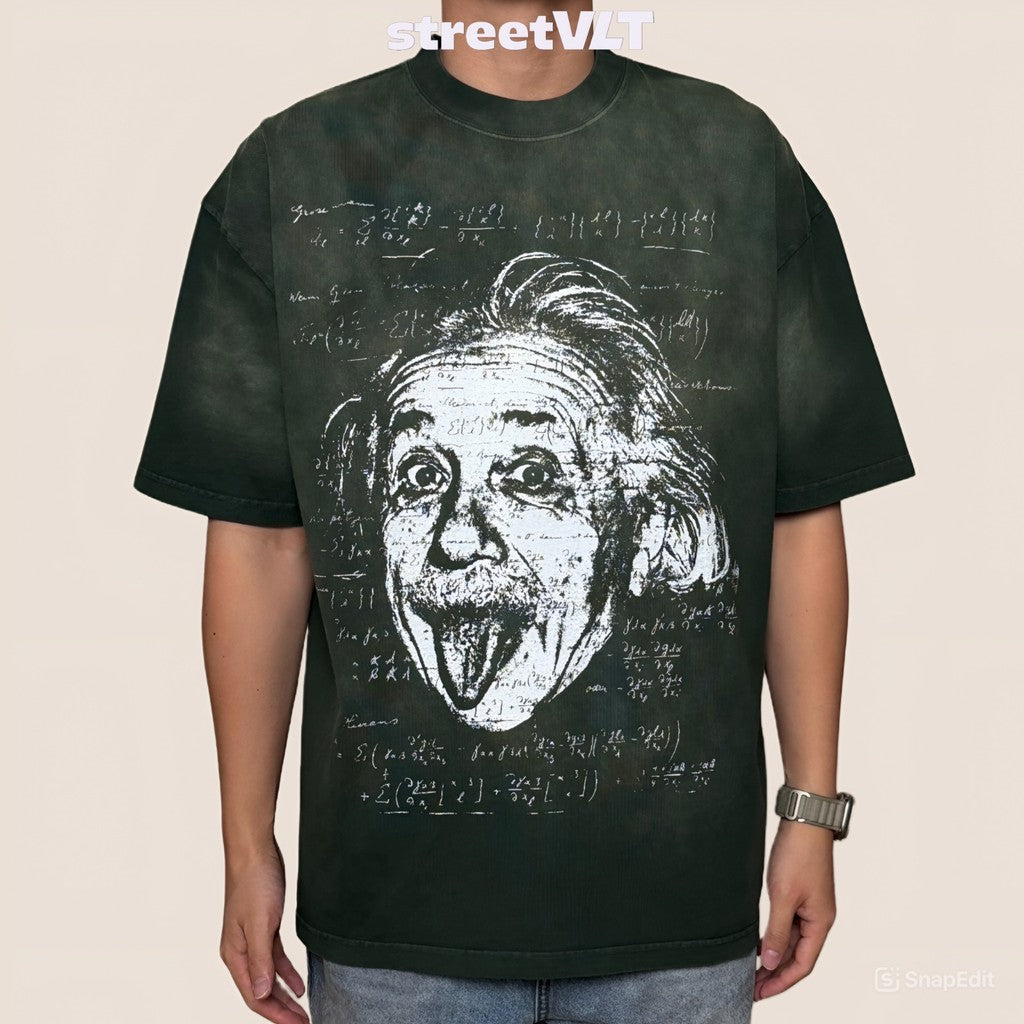 Gro Grocery Washed Einstein Graphic Faded Dark Green Tee