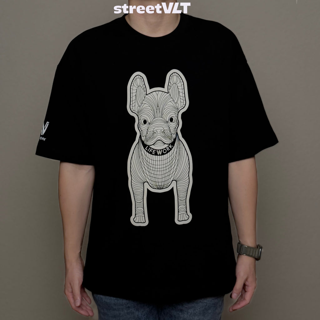 Life Work Korea Silket Big White Radog Black Tee