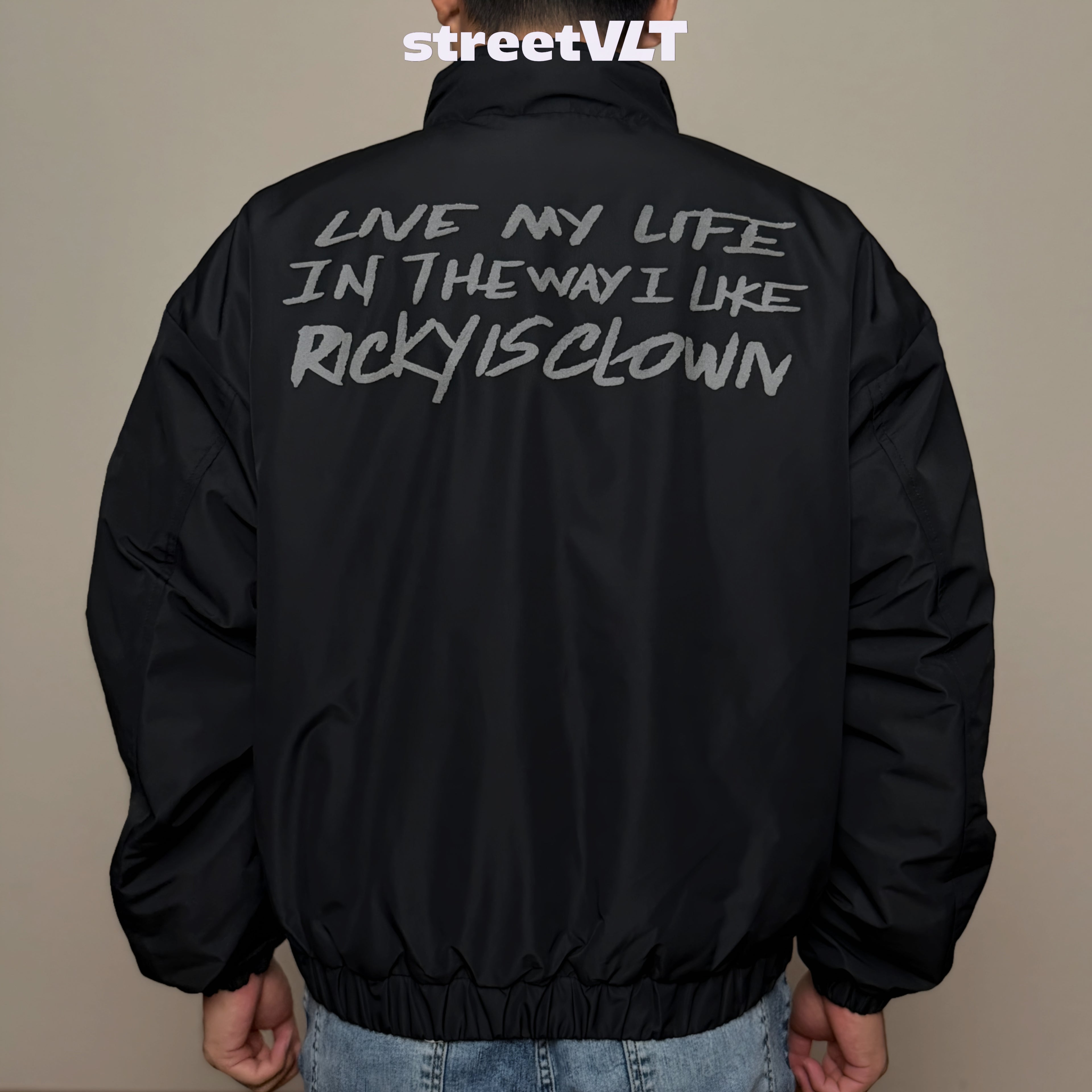 Ricky is Clown Vinyl Record Quilted Boxy Varsity Jacket