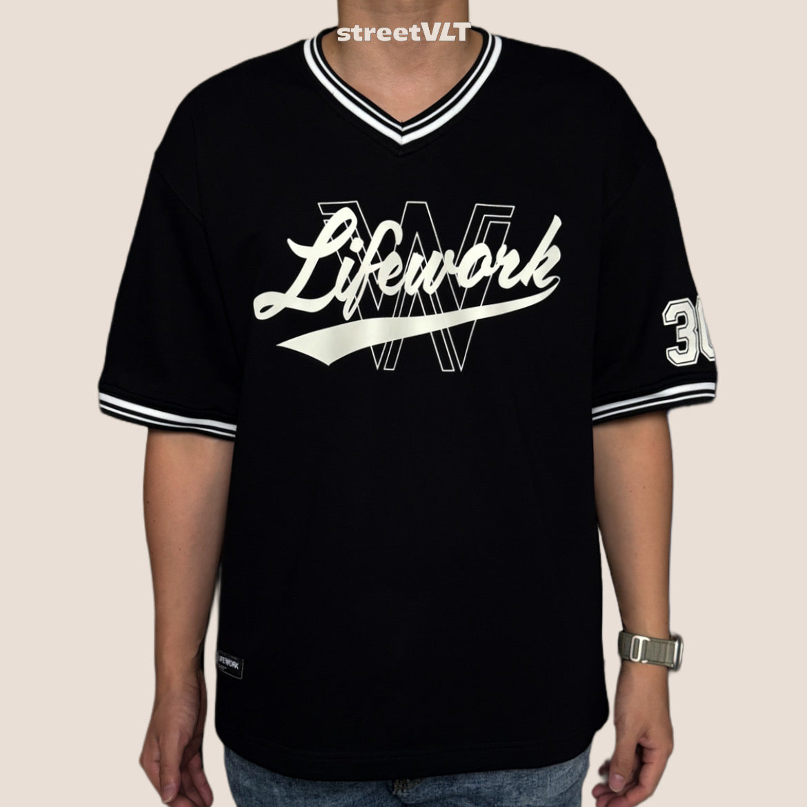Life Work Korea Unit Numbering V-Neck Tee