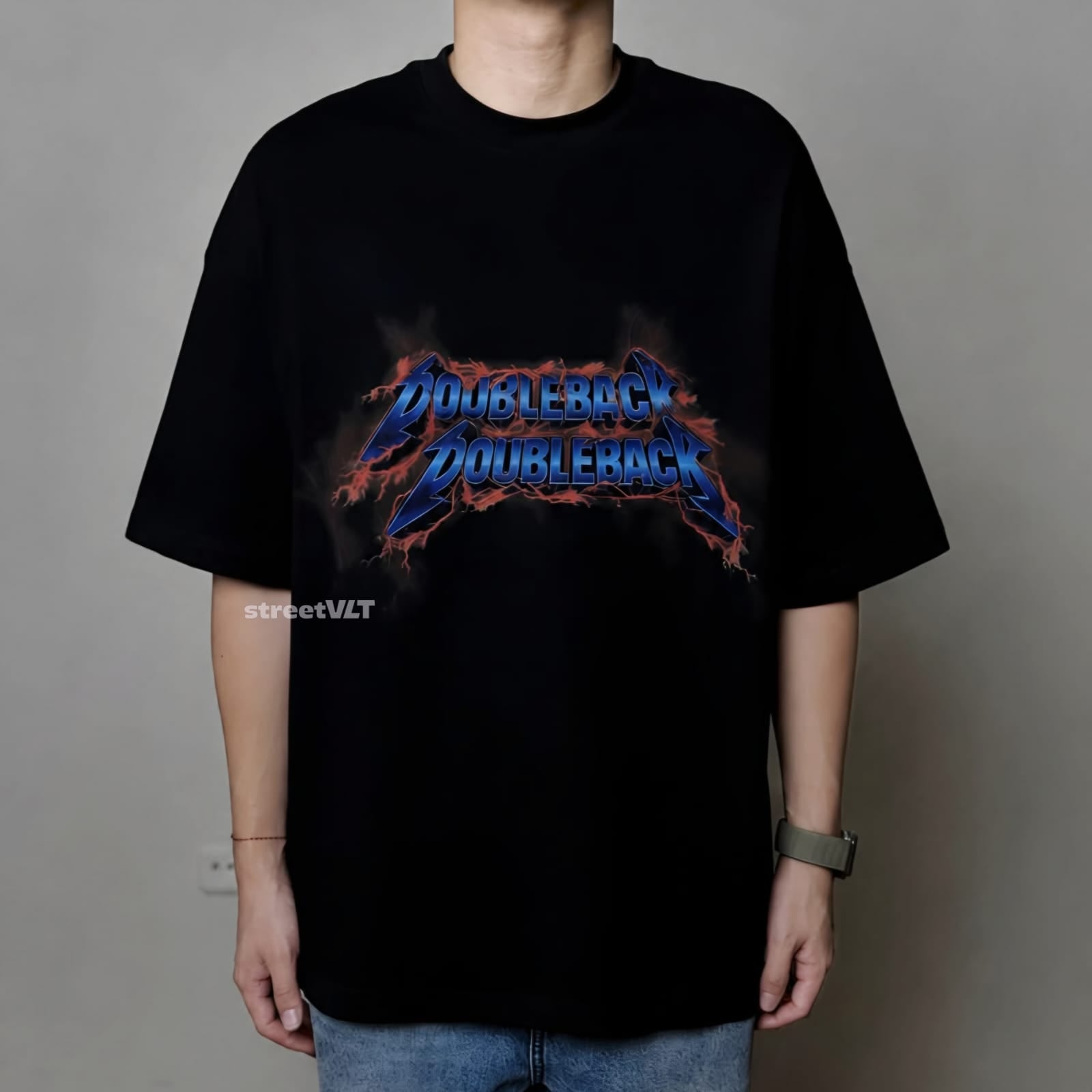 Doubleback Thunder Logo Oversized Black Tee