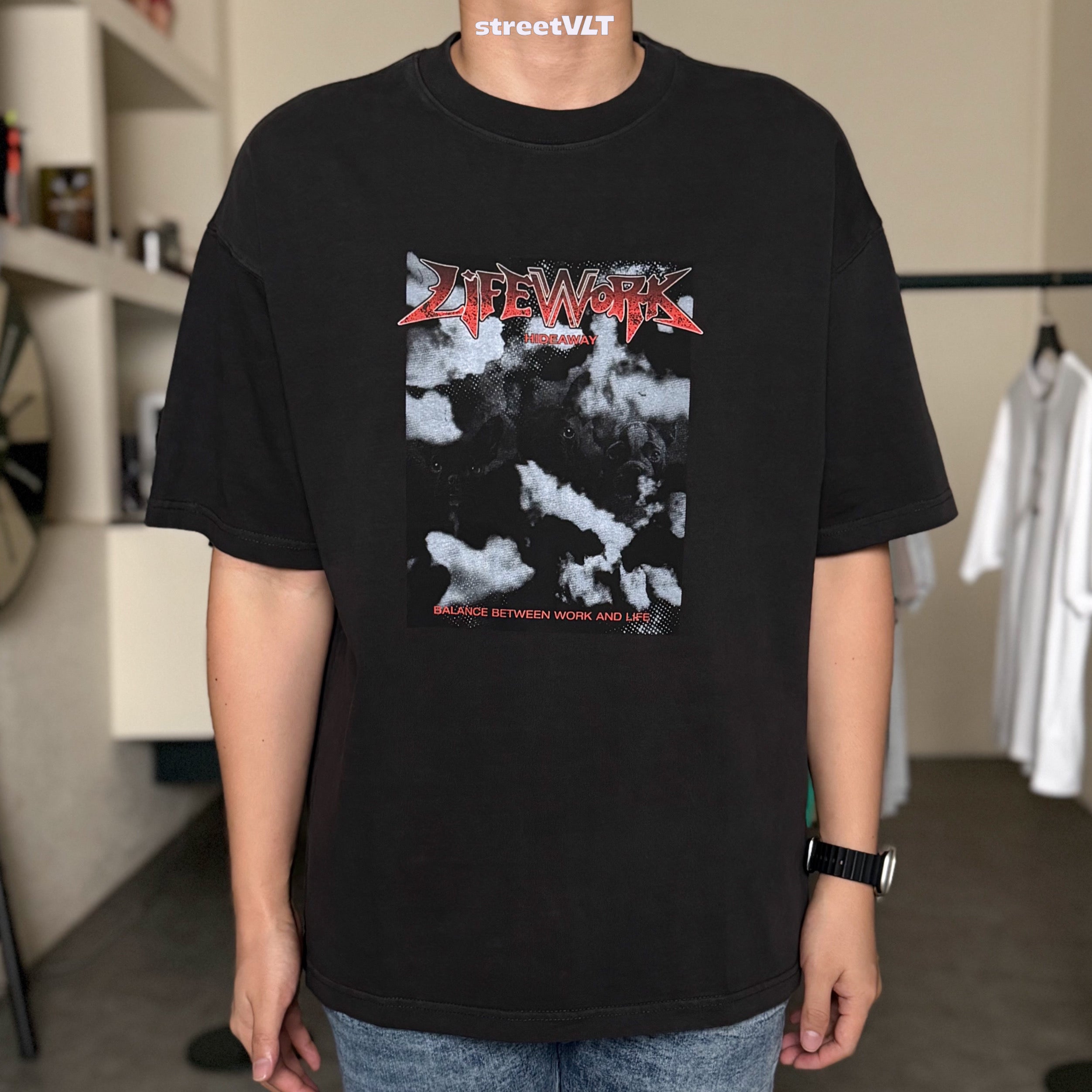 Life Work Korea Vintage Monotone Graphic Dyed Tee