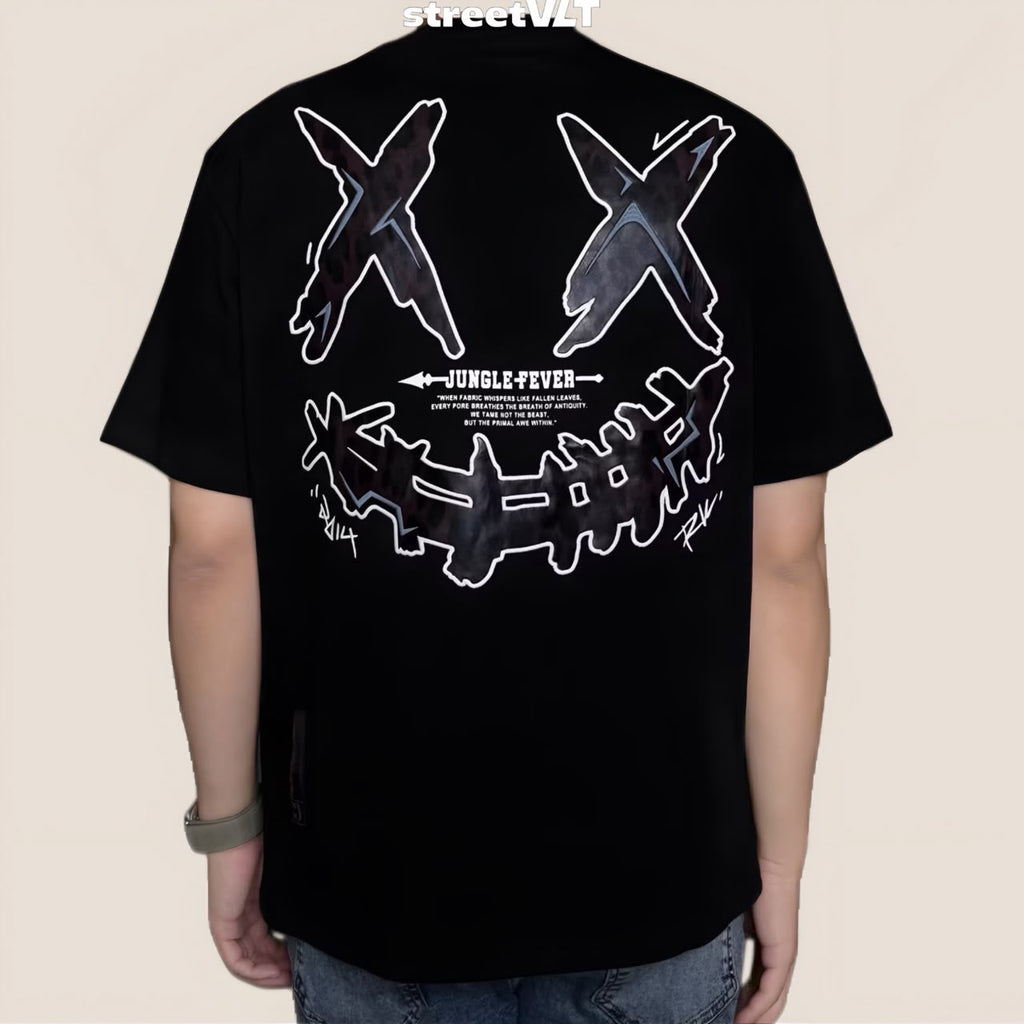Ricky is Clown Shadow Claw Leopard Embroidered Leather Tee