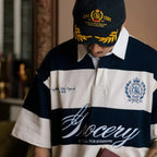 Gro Grocery Emblem Embroidery Logo Stripe Polo Shirt