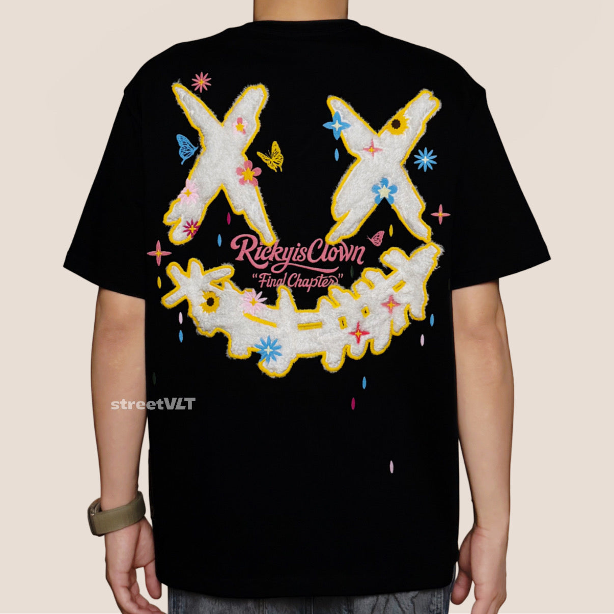 Ricky is Clown Flowers Falling in Rain Butterflies Tee