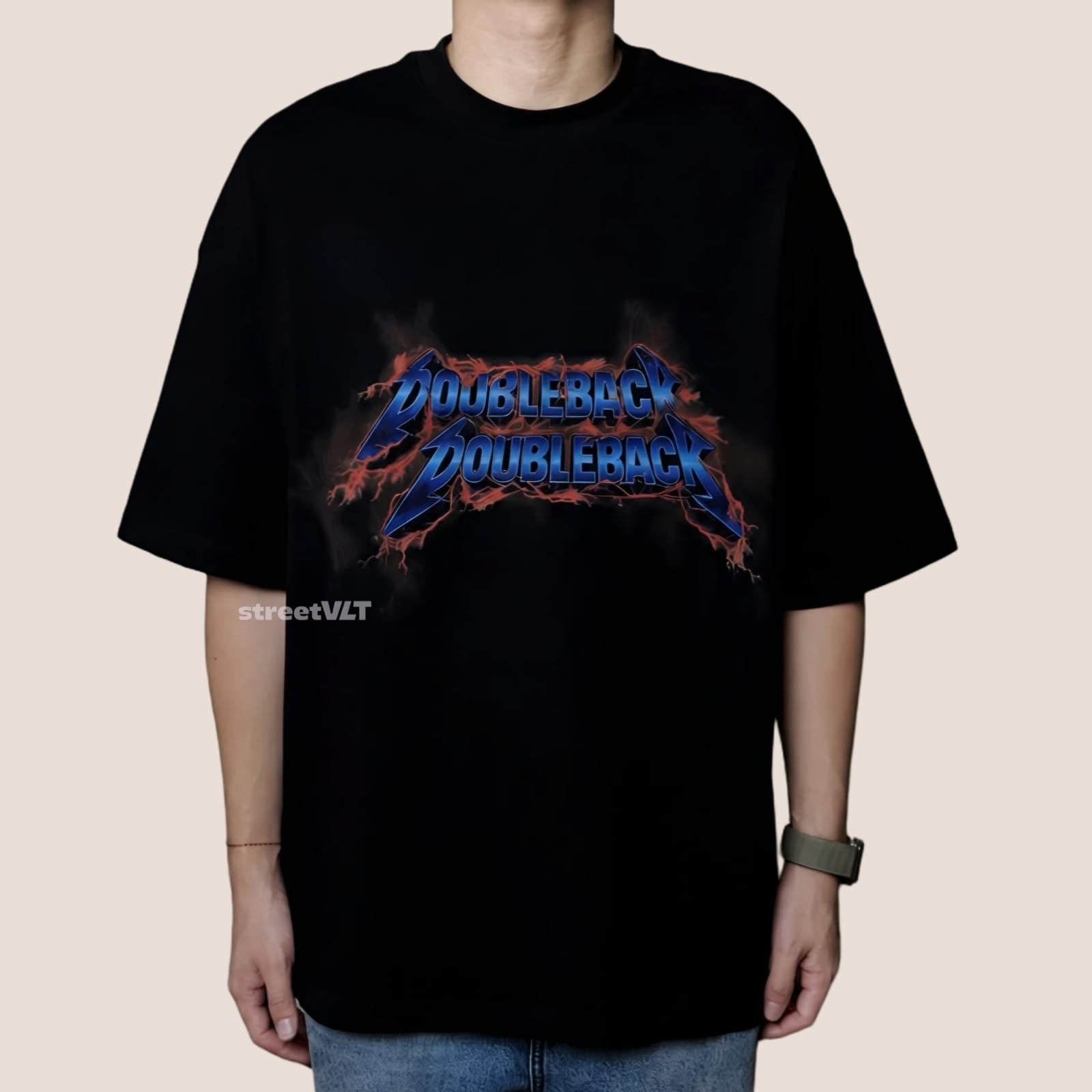 Doubleback Thunder Logo Oversized Black Tee