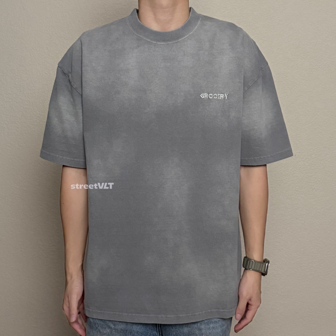Gro Grocery Dirty Washed Painted Slogan Tee