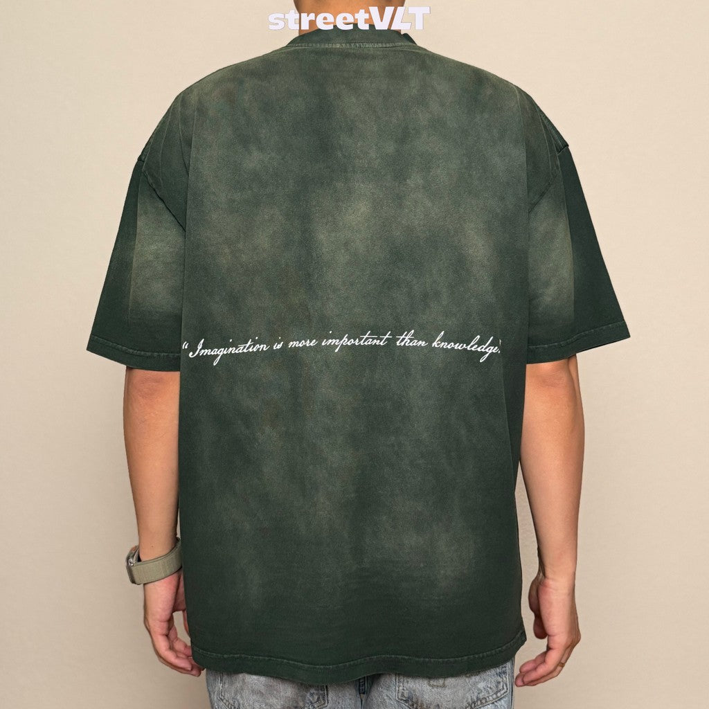 Gro Grocery Washed Einstein Graphic Faded Dark Green Tee