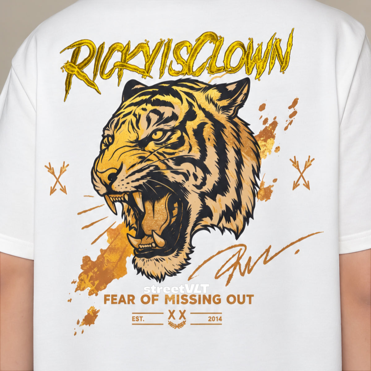 RIC Ricky is Clown Golden Tiger Roar Embroidered Tee