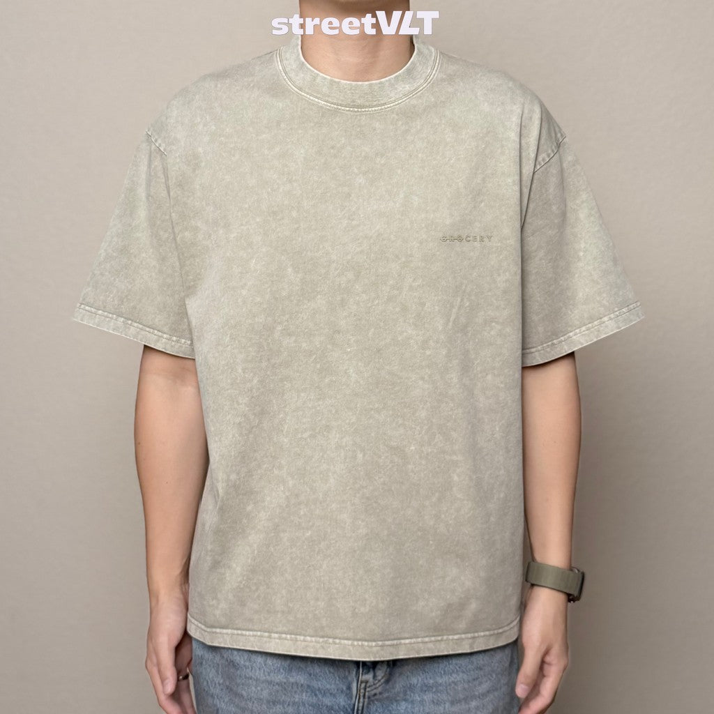 Gro Grocery Basic Washed Boxy Grey Olive Tee