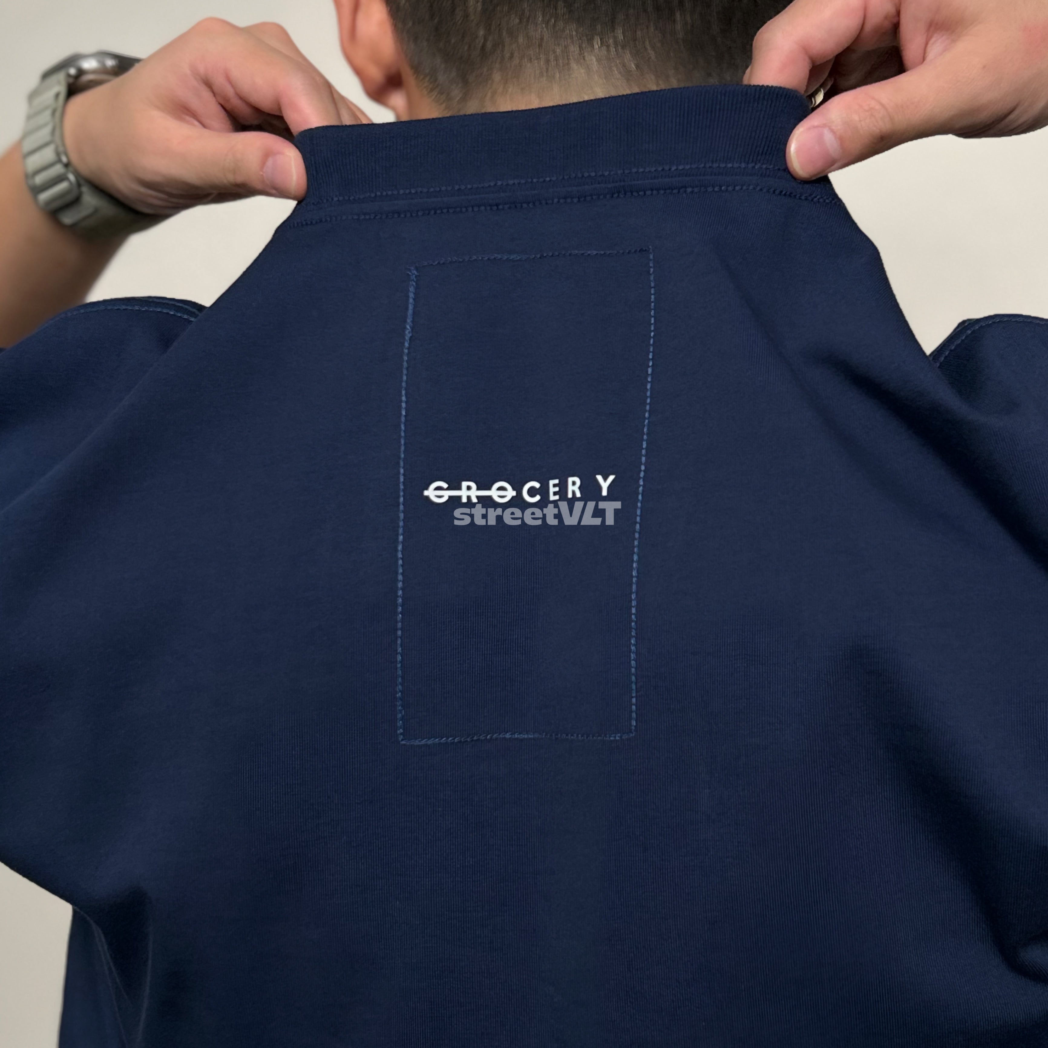 Gro Grocery Basic Boxy Navy Tee