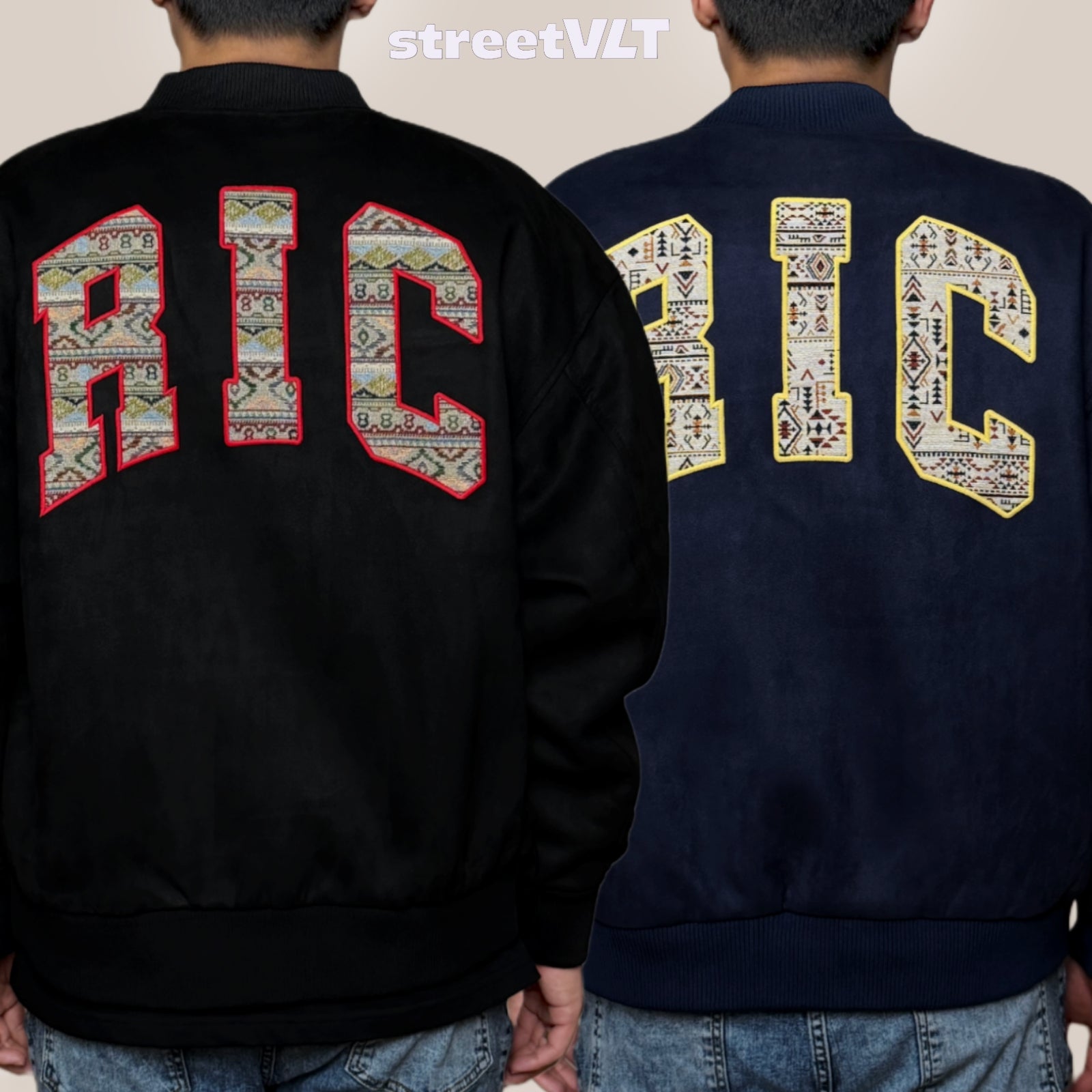 Ricky is Clown Suede Ethnic Patchwork Baseball Uniform Varsity Jacket