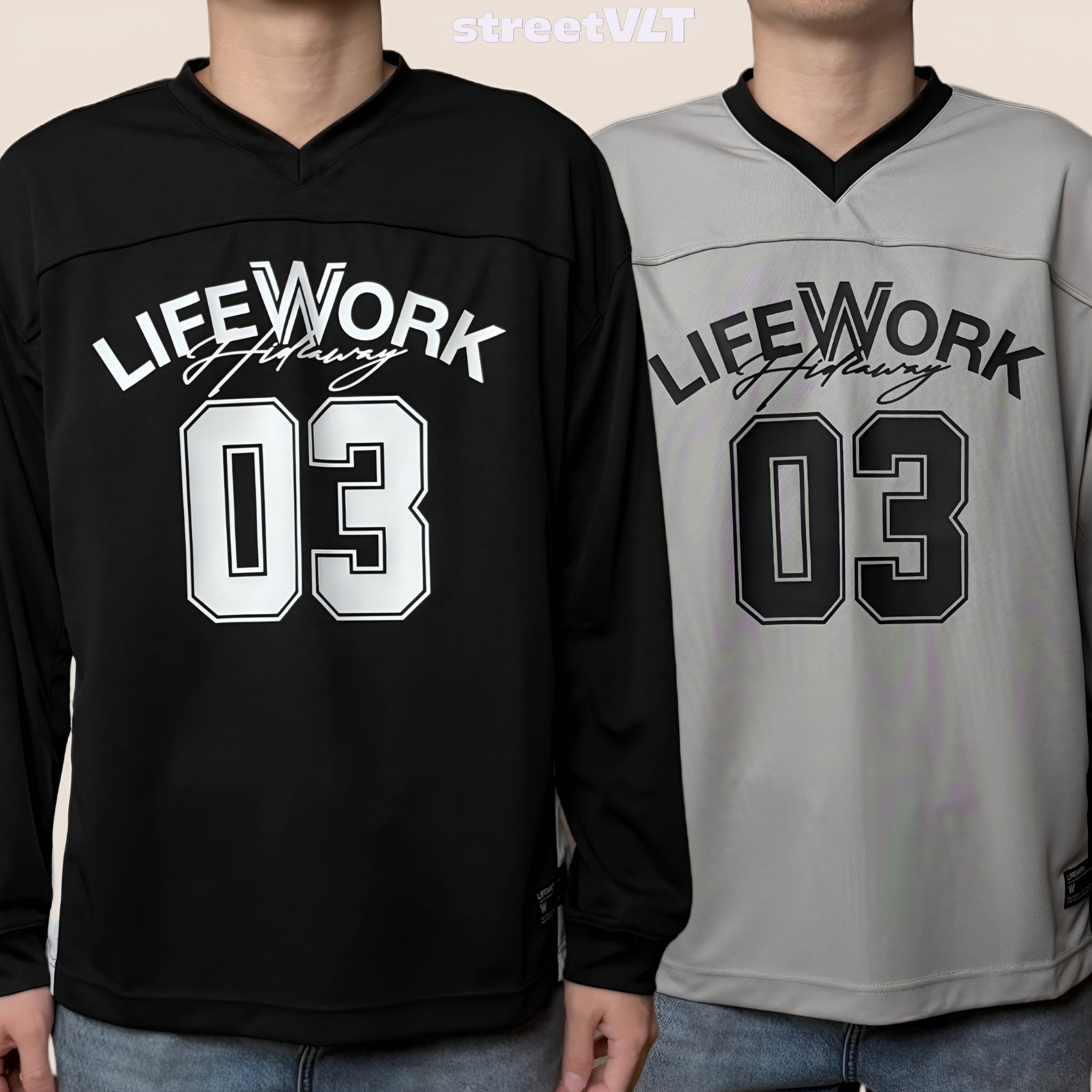 Life Work Korea Mesh block V-neck Jersey Tee