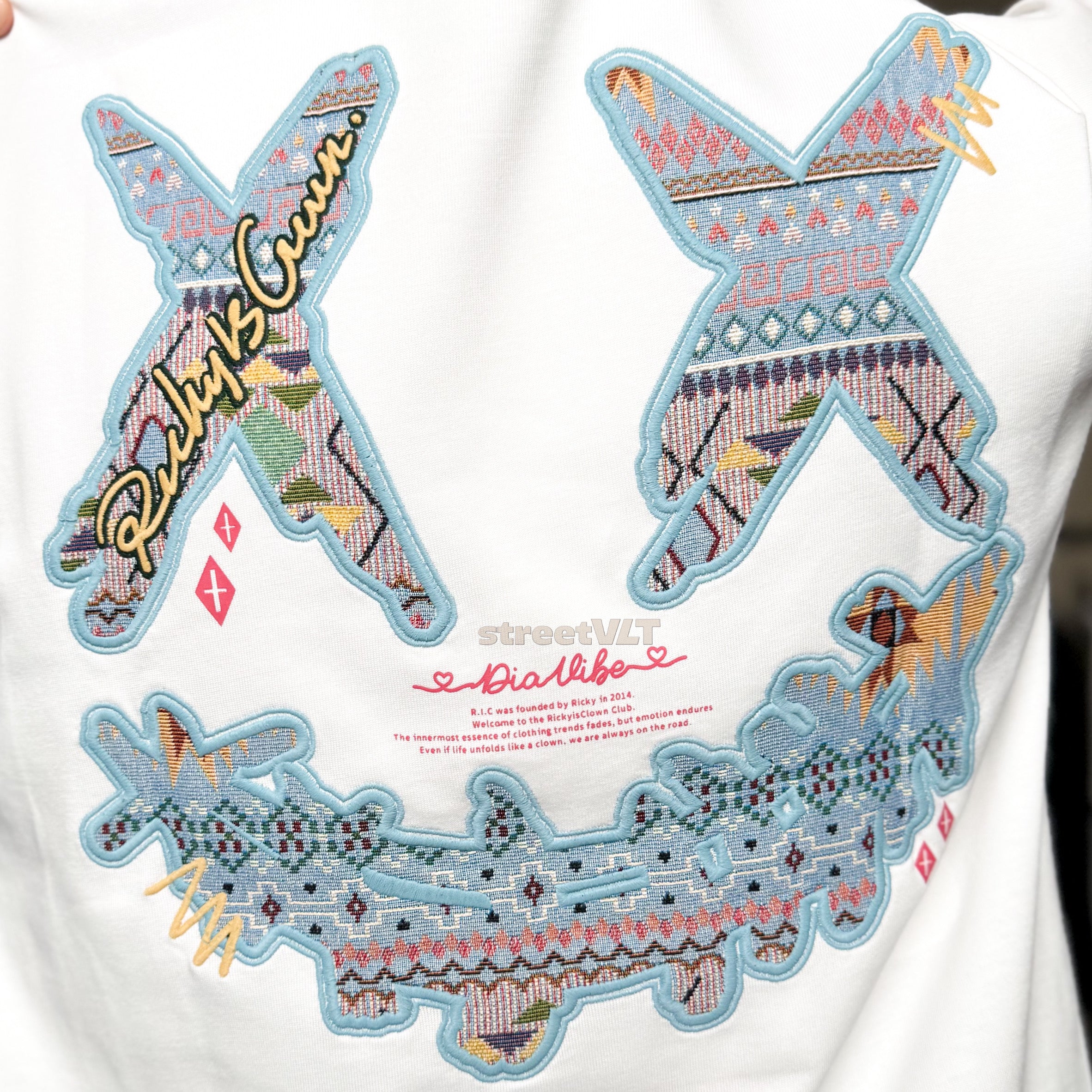 Ricky is Clown Sky Blue Tribe Patchwork Embroidered Tee