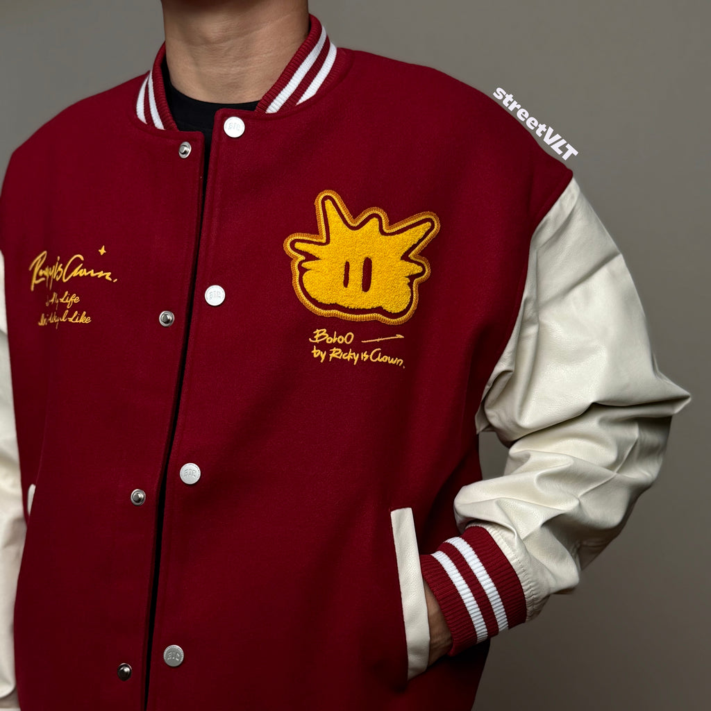 Ricky is Clown Pineapple Head Towel Basebal Red Varisty Jacket