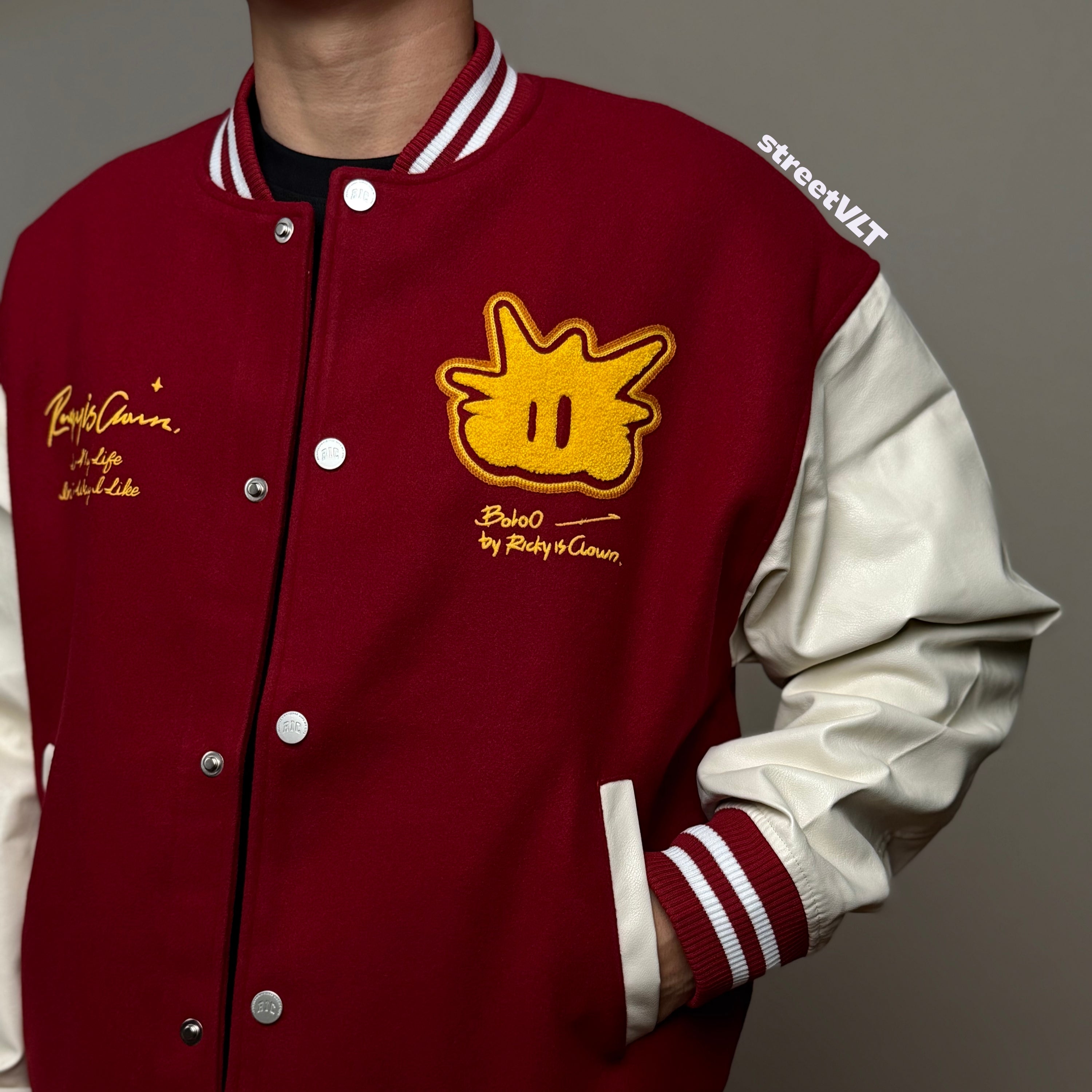 Ricky is Clown Pineapple Head Towel Basebal Red Varisty Jacket