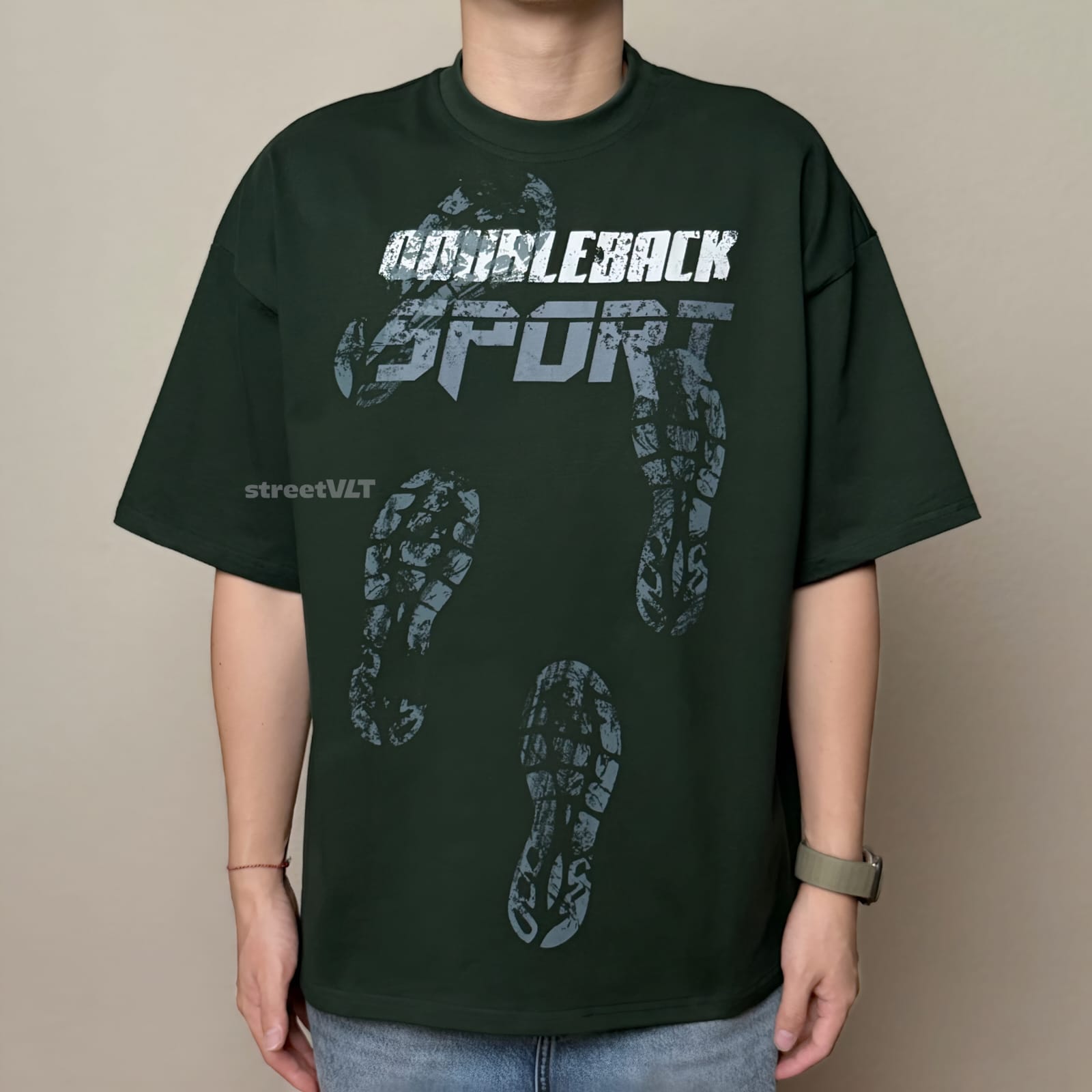 Doubleback Shoeprint Oversized Dark Green Tee