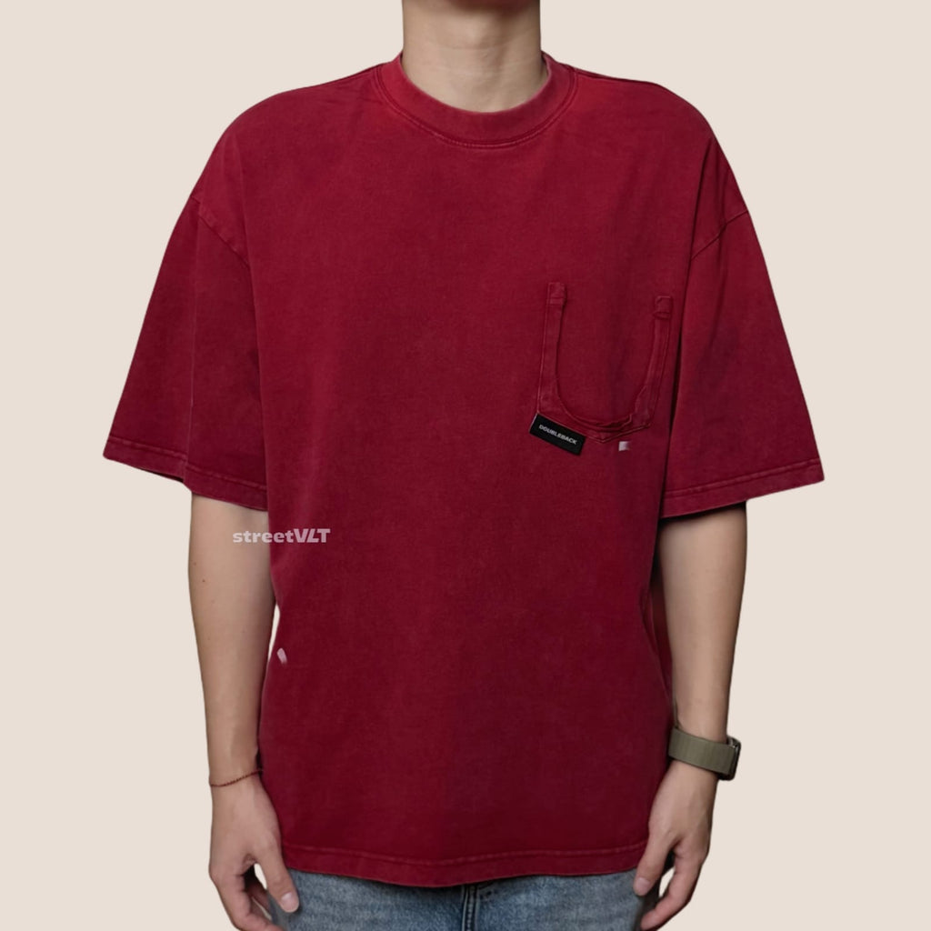 Doubleback Ripped Pocket Oversized Washed Red Tee