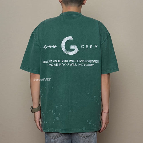Gro Grocery Sand Washed Painted Slogan Tee
